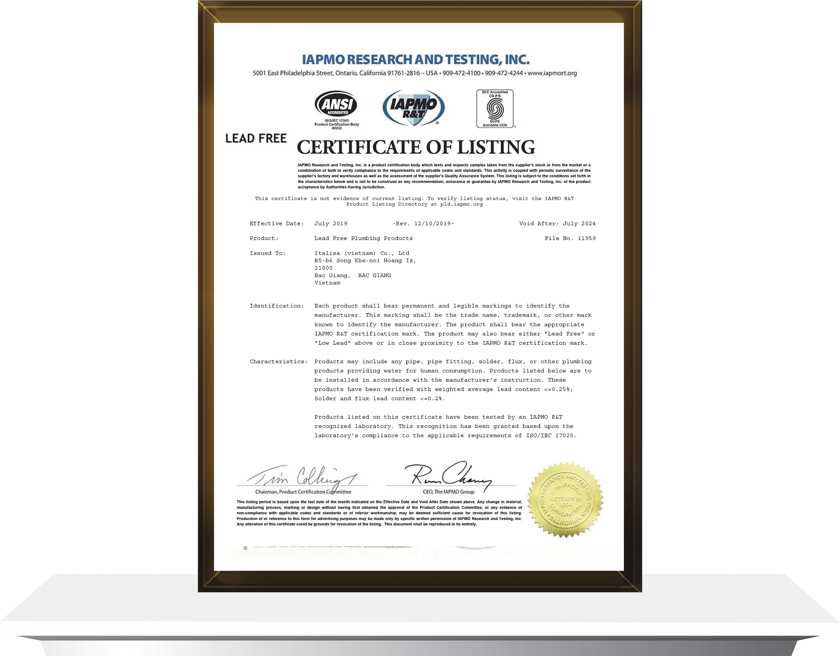 Certificate Of Listing-Lead Free.jpg
